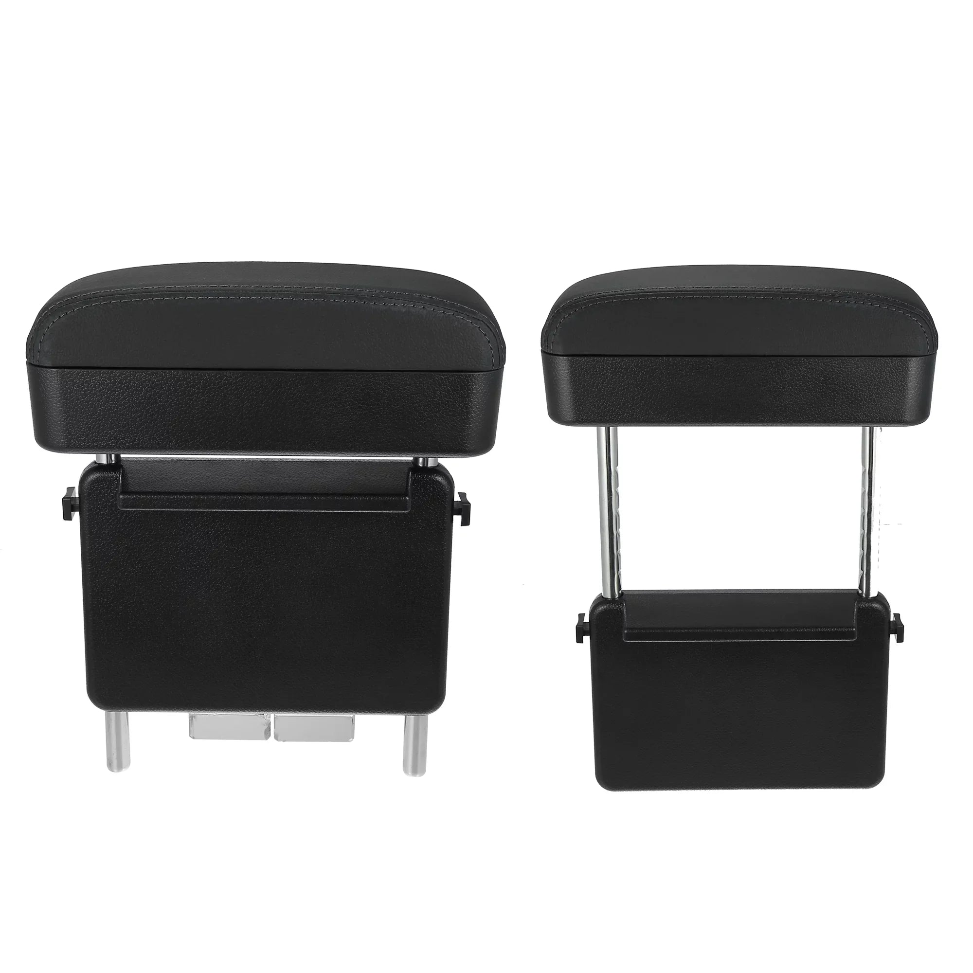 Car Center Armrest Box Seat Gap Adjustable Armrest Storage Organizer Box Armrest Black  Leather with Black Line