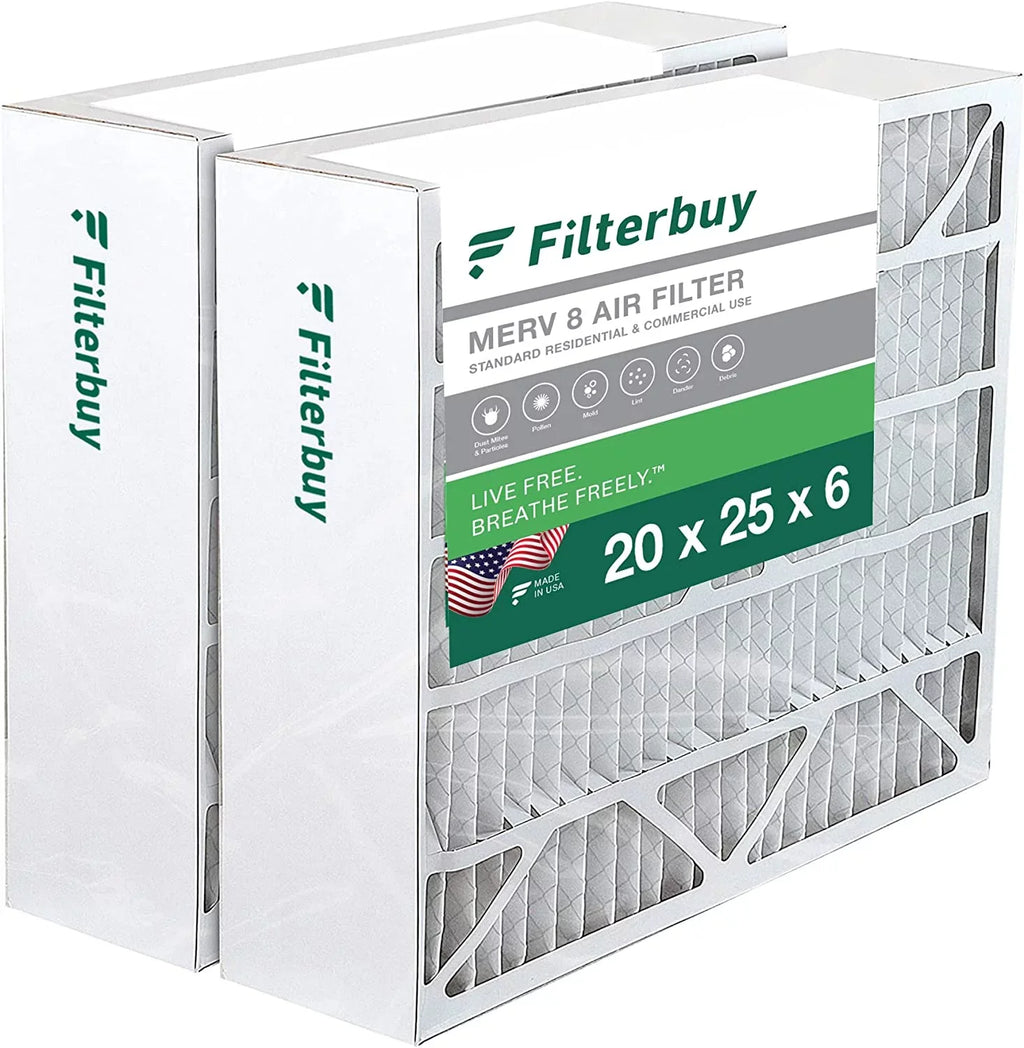 Filterbuy 20x25x6  8 Pleated   Furnace Air Filters for Aprilaire Space-Gard 201/2200 / 2250 (2-Pack)