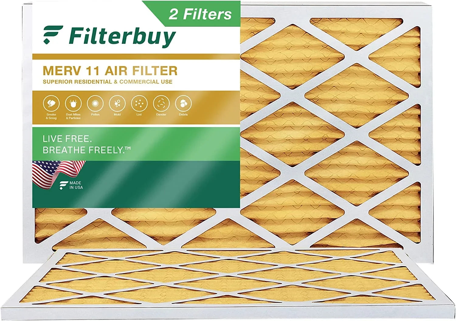 Filterbuy 12x25x1  11 Pleated   Furnace Air Filters (2-Pack)