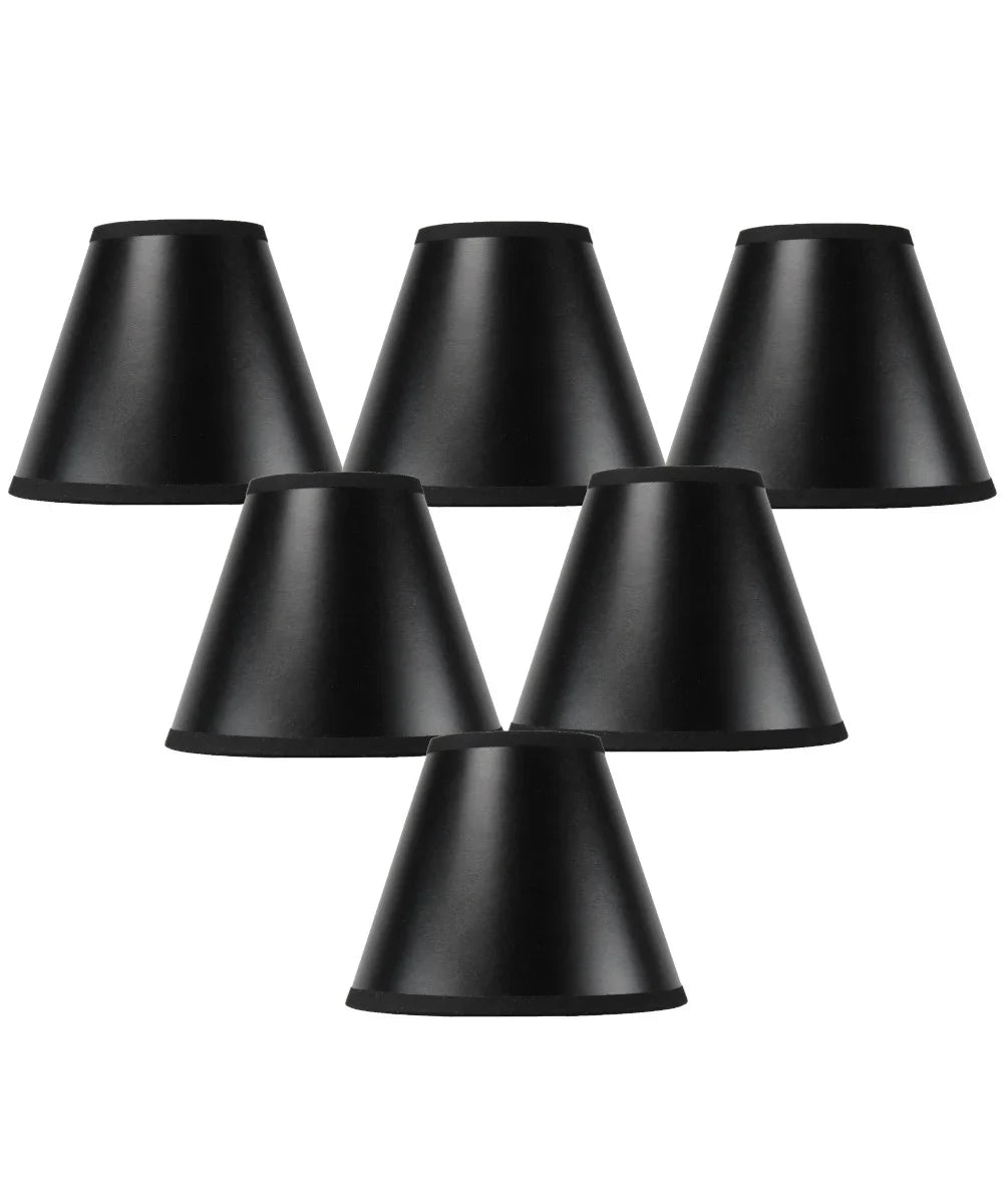 Set of 6 Black Parchment Gold-Lined Chandelier Candle Clip Lamp Shade 3x6x5