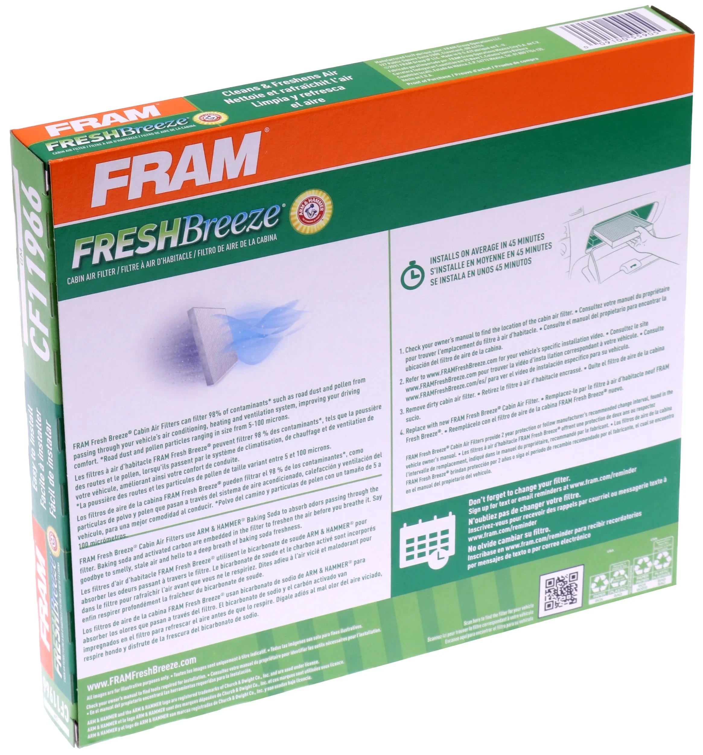 Fresh Breeze  Cabin Air Filter for Select Buick, Cadillac, Chevrolet and  Vehicles with Arm and Hammer Baking Soda Fits select: 2018-2024