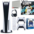 Sony Playstation 5 Disc Version (Sony  Disc) with White Extra Controller, Headset, Media Remote,  The Show 21, Accessory Starter Kit and Microfiber Cleaning Cloth Bundle