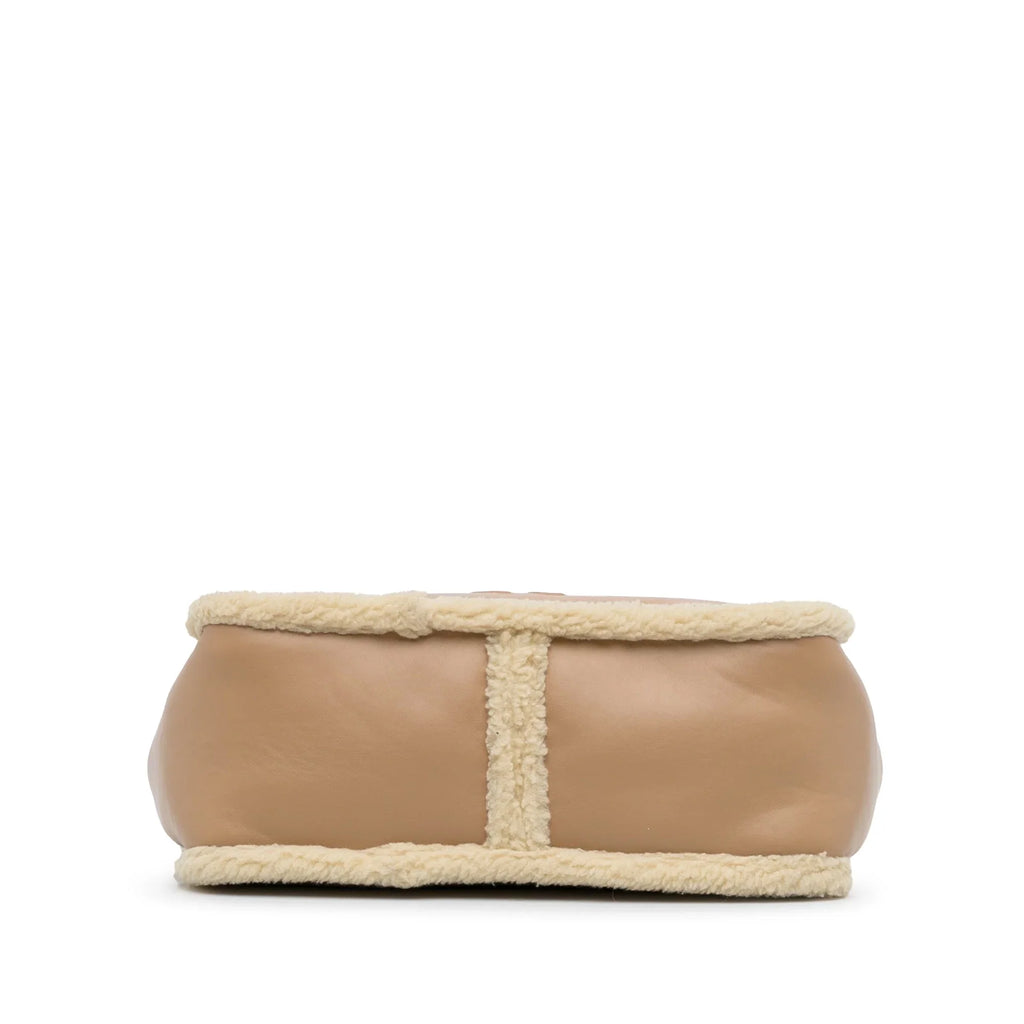 Pre-Owned Authenticated Stella McCartney Shearling Trimmed Stella Logo Satchel Chemical Fiber Fabric Brown Unisex (Good)