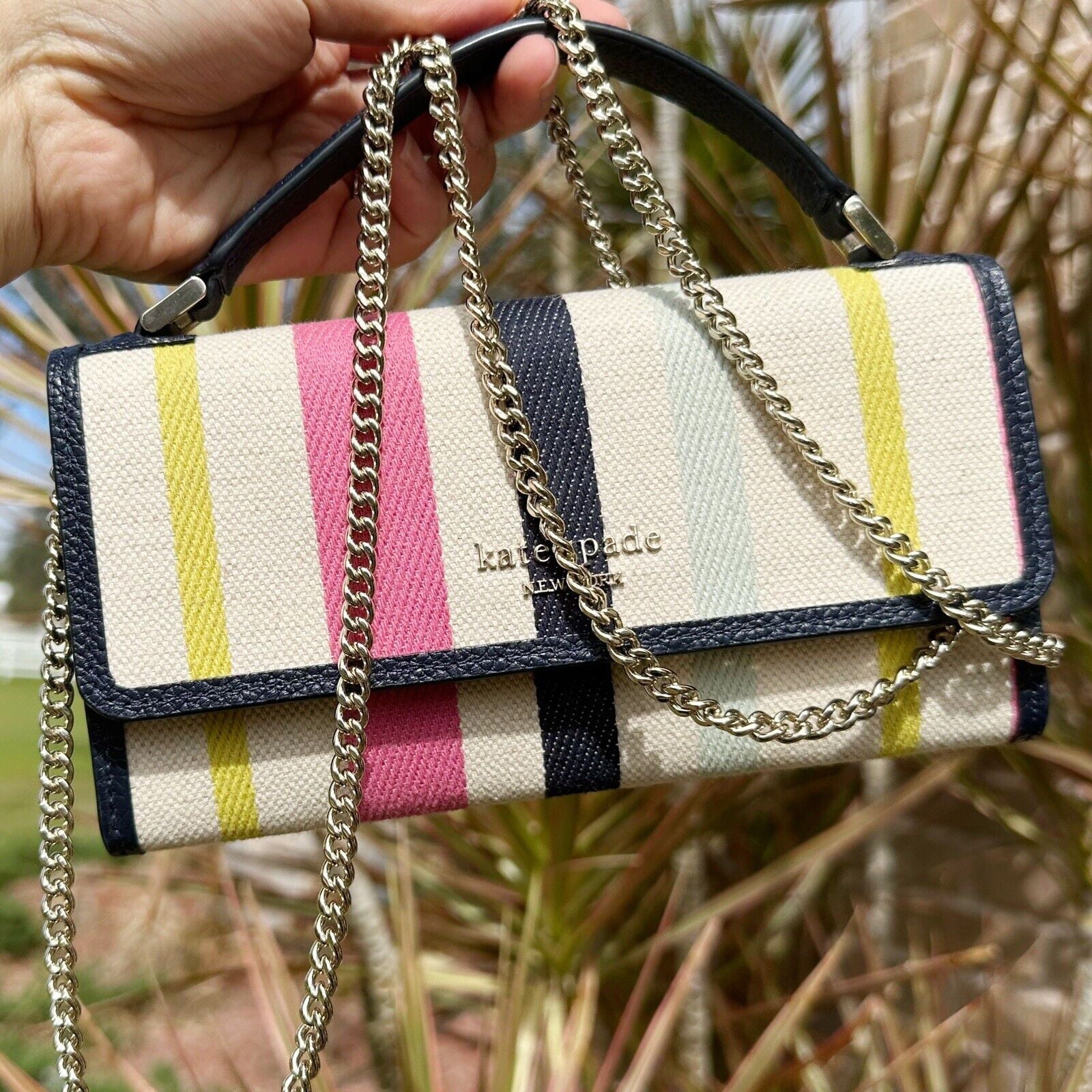 Kate Spade Roulette Canvas Stripe Top Handle Crossbody Multi Color Stripe