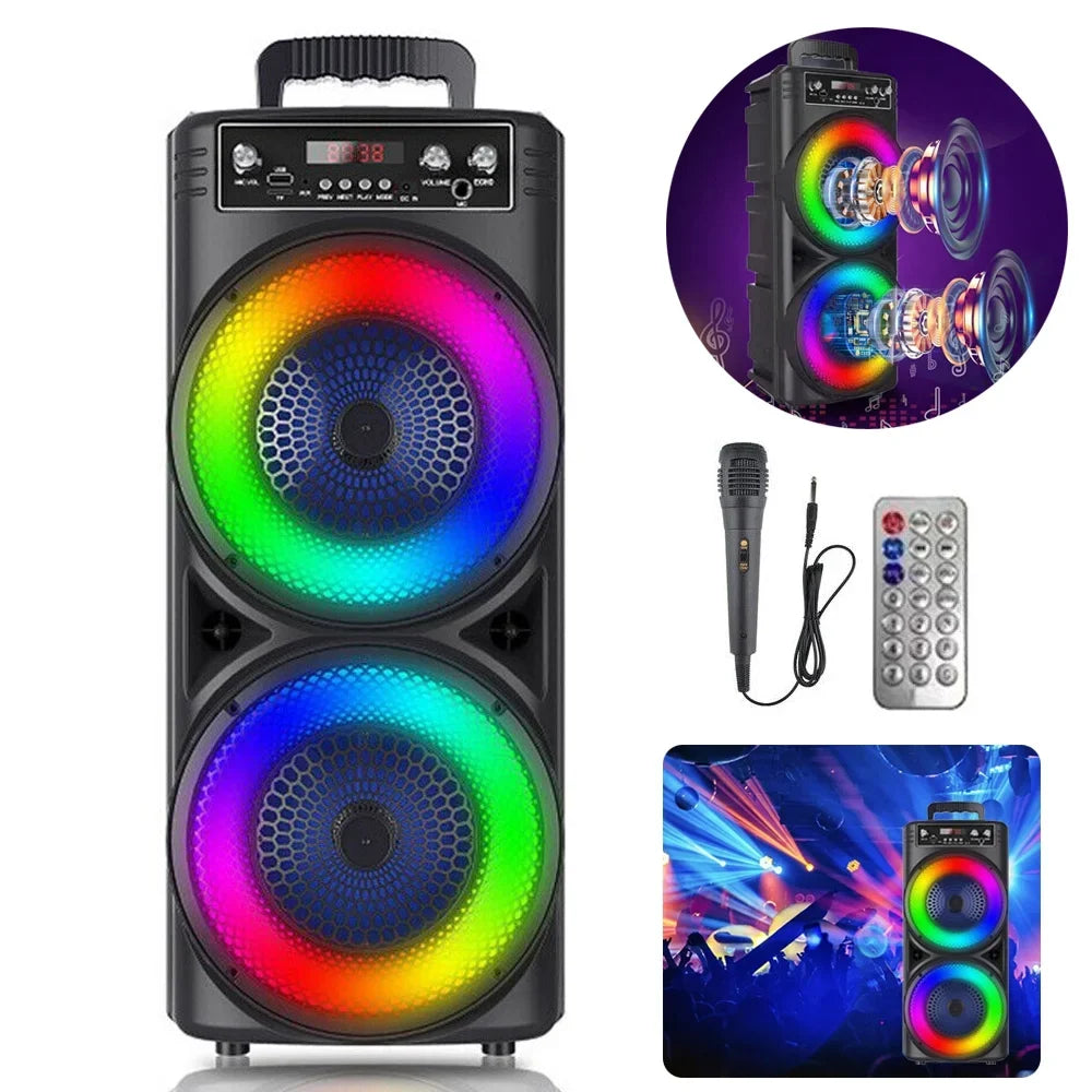 Dual 8-inch Portable Party Bluetooth Speaker 6000W Subwoofer Heavy Bass Loud Sound System Party Speaker & Mic -///