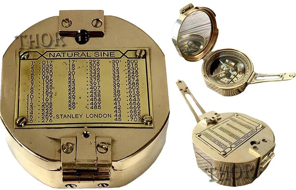 Thor Instruments Brass Natural Sine Brunton Compass With Wood Box Magnetic Direction Hiking Maritime Nautical Gift