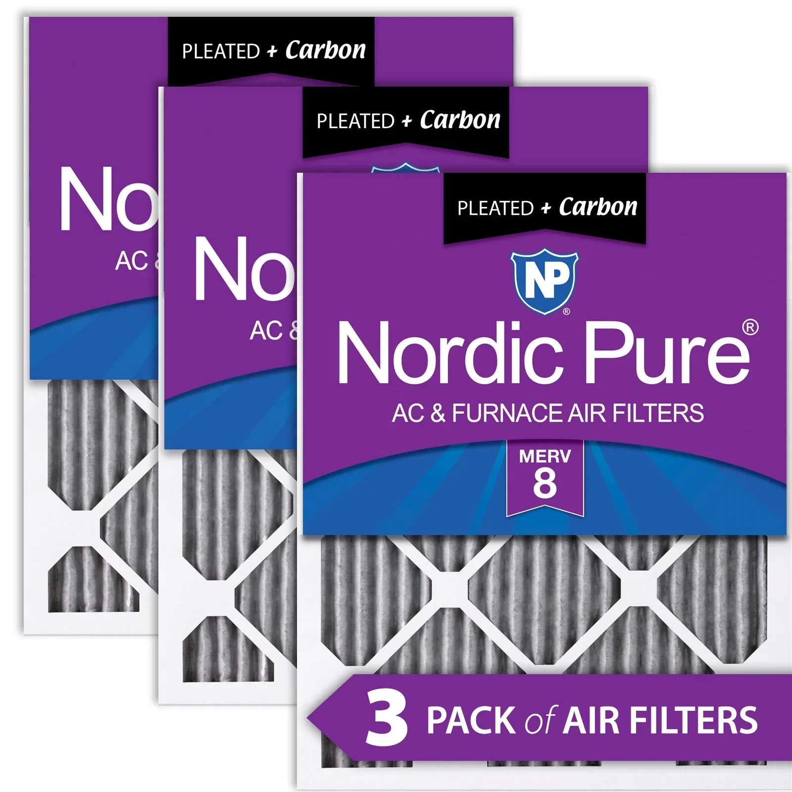 14x24x1 (13_3/4x23_3/4) Furnace Air Filters  8 Pleated Plus Carbon 3 Pack