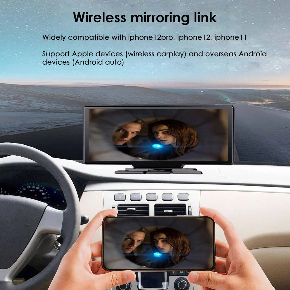 KingFurt  Touch Screen Wireless Dash Cam - Dual Lens, Bluetooth Connected, 2K Resolution, 10.26''  Screen, WiFi Enabled