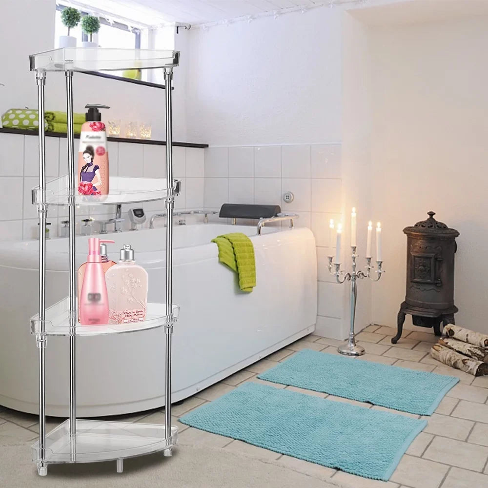 Walmeck 4-Tier Corner Storage Organizing Caddy Stand for Bathroom Vanity Countertops Free Standing  2 Shelves Clear