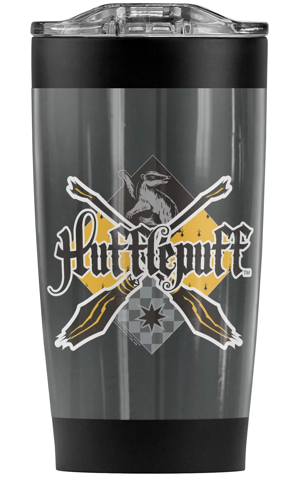 Harry Potter Hufflepuff Broomstick Badger Logo Stainless Steel Tumbler 20 oz Coffee Travel Mug/Cup, Vacuum Insulated & Double Wall with Leakproof Sliding Lid | Great for Hot Drinks and Cold Beverages