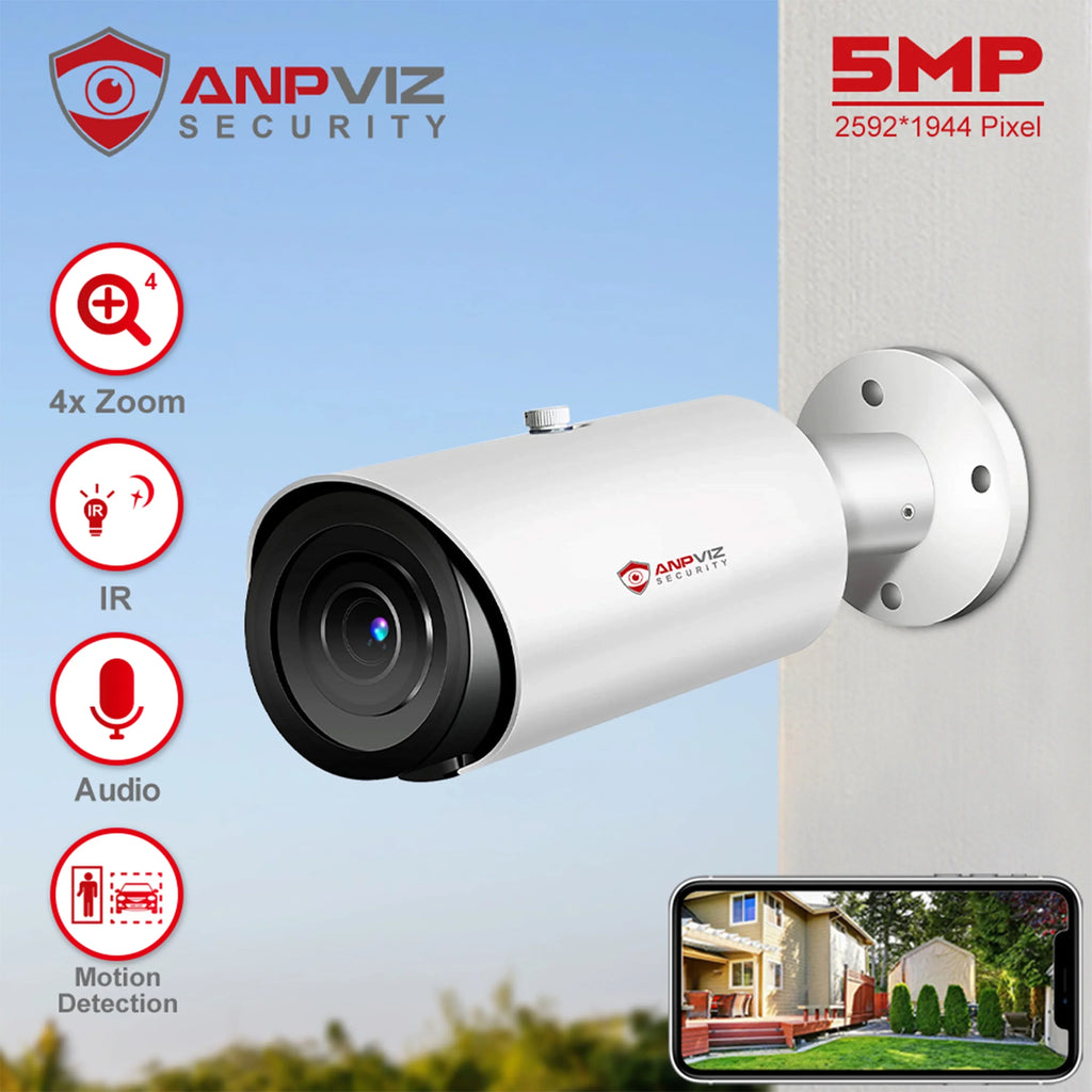 5MP Bullet Camera 4X Zoom Camera Support Human Vehicle Detection 30M  Distance Built in Mic .265
