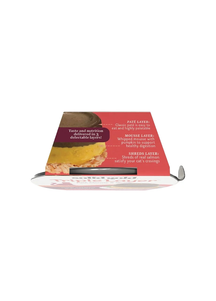 Solid Gold Grain Free Wet Cat Food Pate - Made with Real Salmon & Pumpkin - Triple Layers Canned Cat Food Mousse, Pate, and Shreds for Healthy Digestion, Weight Control, & Overall Immunity