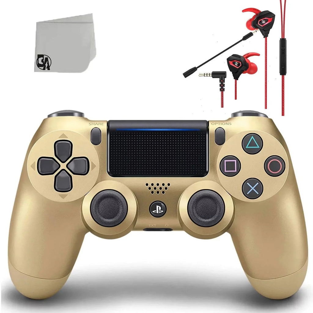 Pre-Owned Sony Dual Shock Gold Gaming Controller For  Console + Wired Earbuds   Bundle (Refurbished: Like New)