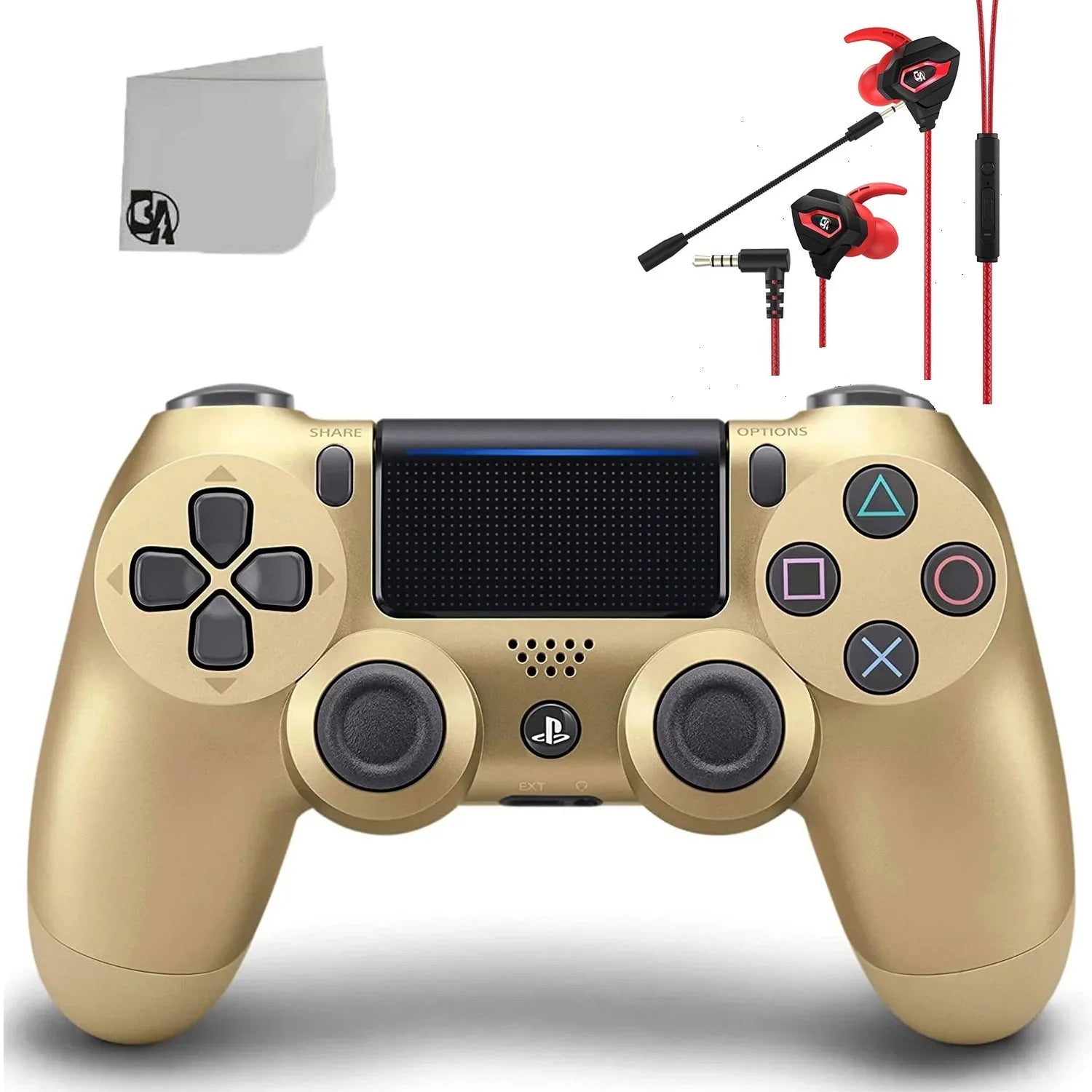 Pre-Owned Sony Dual Shock Gold Gaming Controller For  Console + Wired Earbuds   Bundle (Refurbished: Like New)