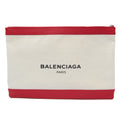Pre-Owned Balenciaga 373840 Women's Leather,Canvas Clutch Bag,Pouch Beige,Red Color (Good)