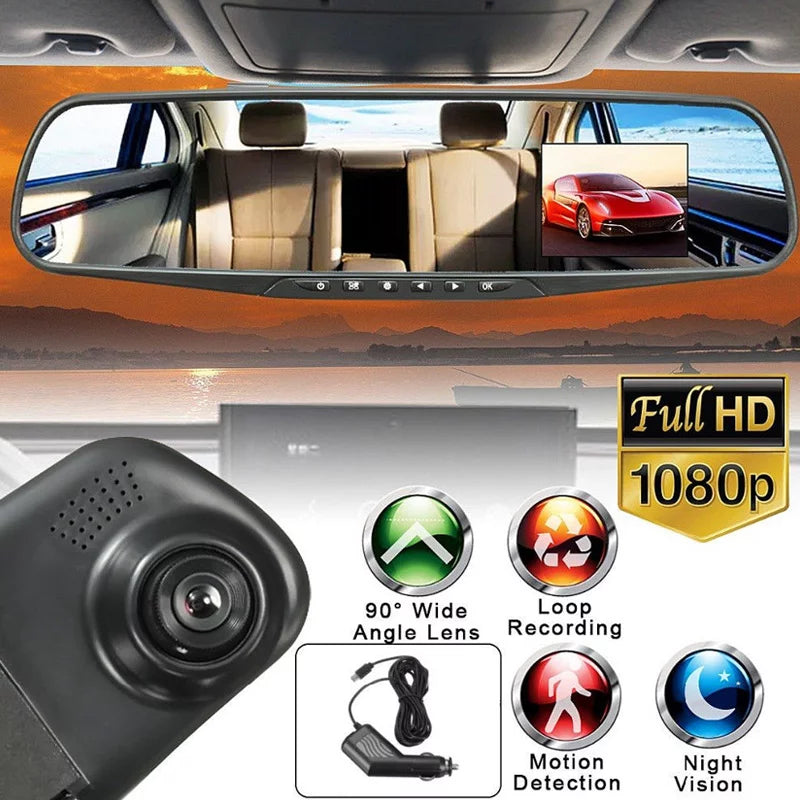 Hd 1080P 2.8" Lcd Display Screen Rear View Mirror Dash Cam Camera Video Recorder Night Vision Dvr