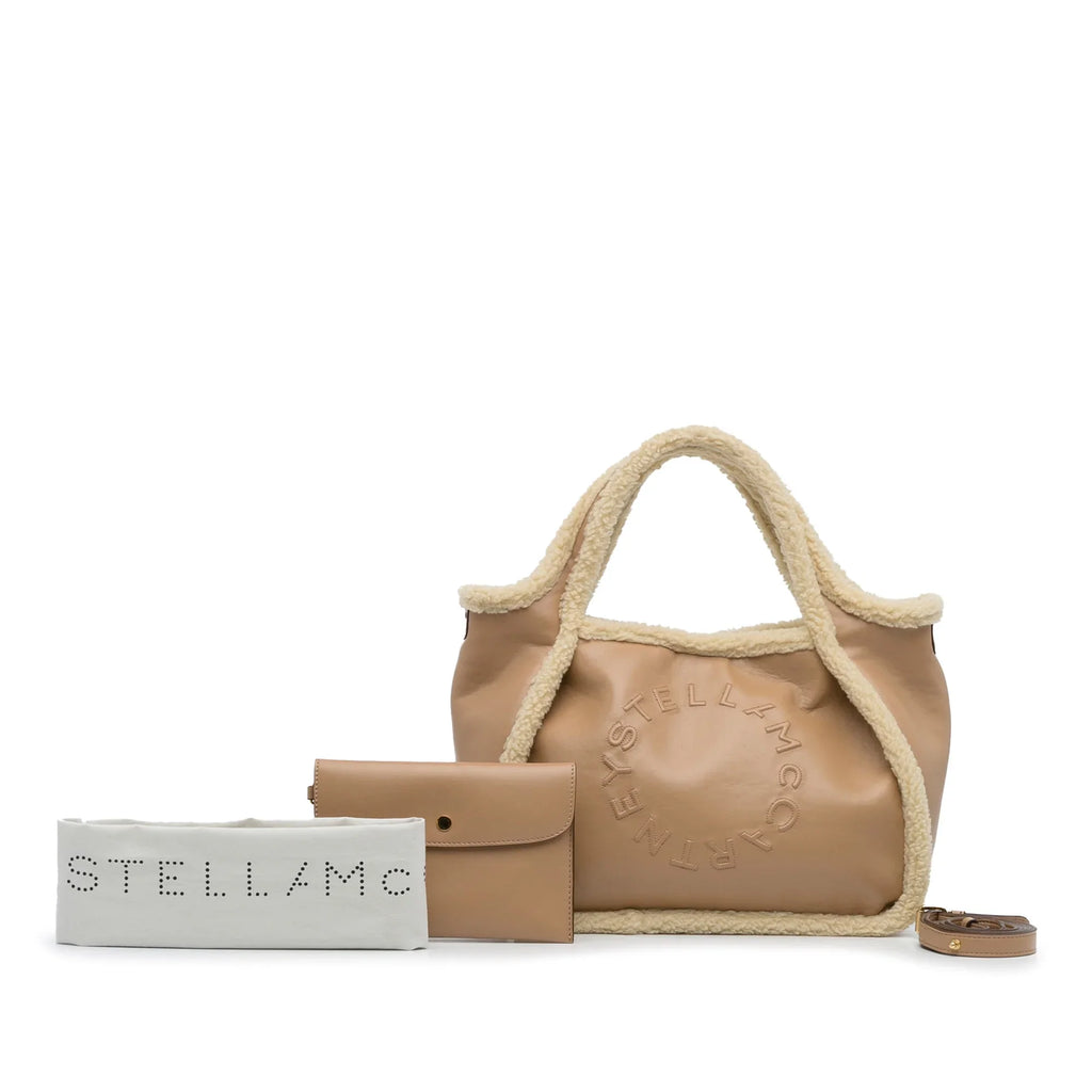 Pre-Owned Authenticated Stella McCartney Shearling Trimmed Stella Logo Satchel Chemical Fiber Fabric Brown Unisex (Good)