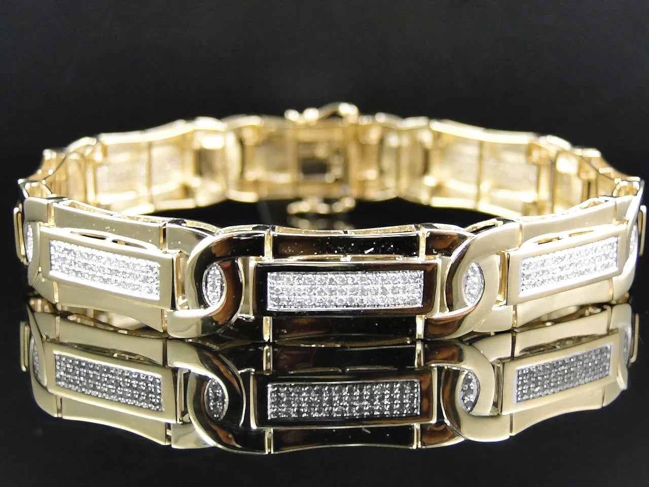 Mens Pave Set 14K Yellow Gold Round Cut Genuine Diamond 8.5 Inch Bracelet 3 Ct