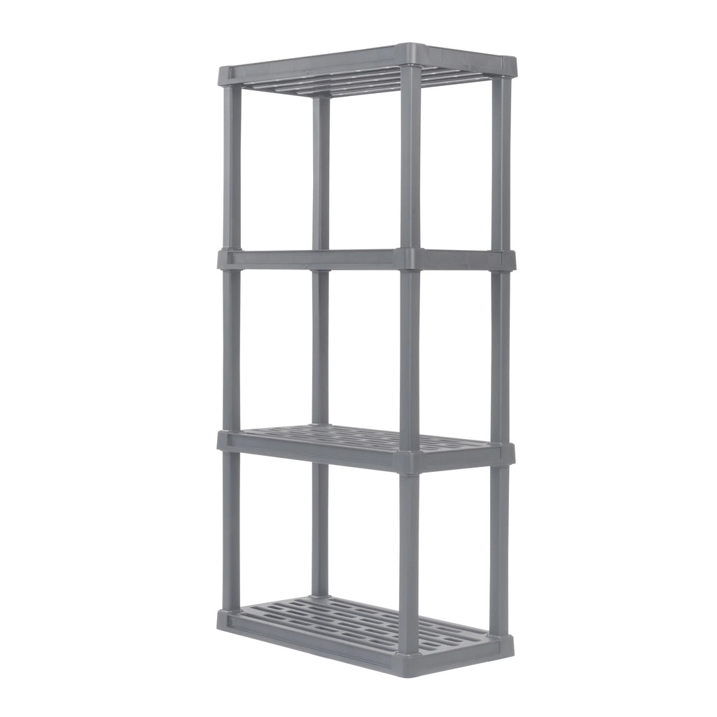 4-Tier Plastic Rack Storage Shelf with 160 lb. Total Capacity, Elephant Gray
