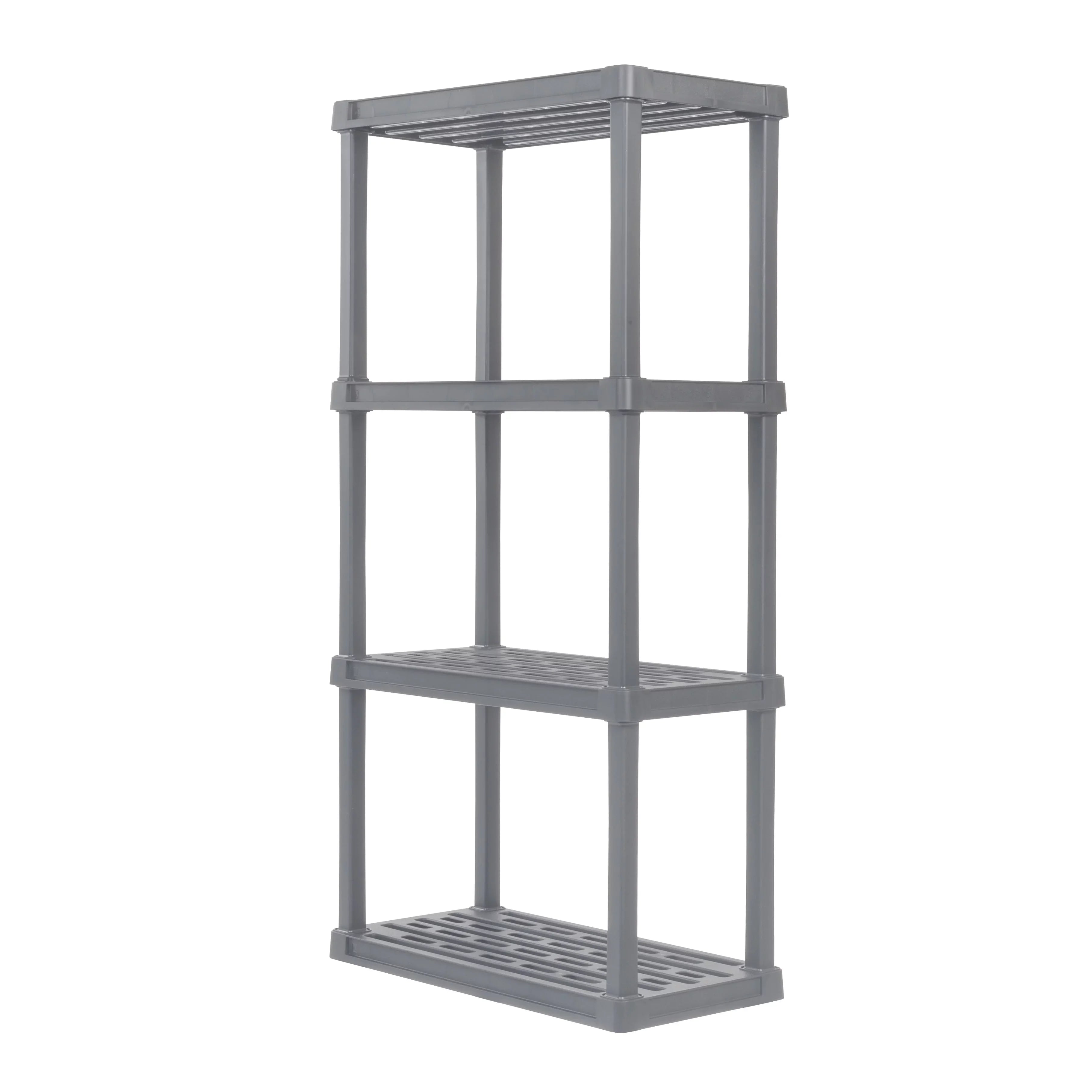 4-Tier Plastic Rack Storage Shelf with 160 lb. Total Capacity, Elephant Gray