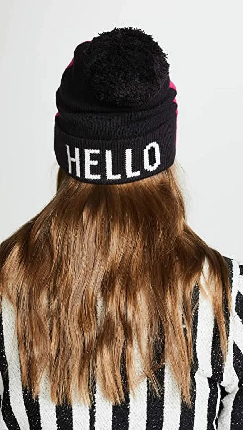 Kate Spade New York Women's Hello Gorgeous Beanie Hat, Black/Pink