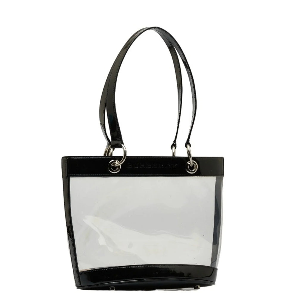 Pre-Owned Burberry Nova Check Embossed Clear Bag Handbag Tote Beige Black Vinyl Leather Canvas Ladies  (Good)