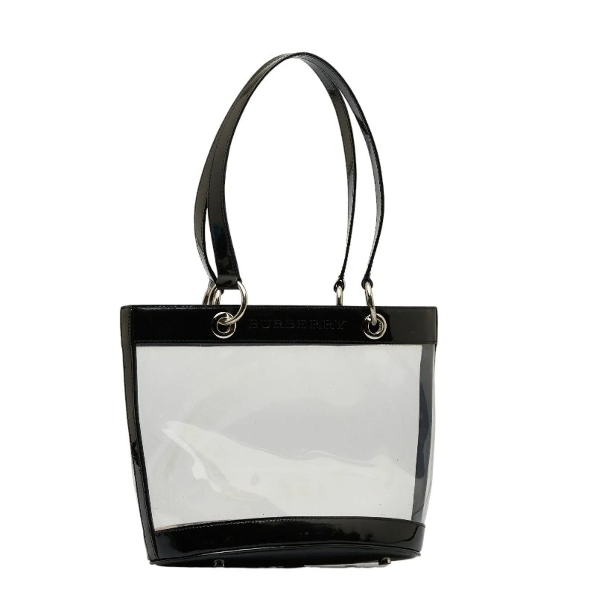 Pre-Owned Burberry Nova Check Embossed Clear Bag Handbag Tote Beige Black Vinyl Leather Canvas Ladies  (Good)