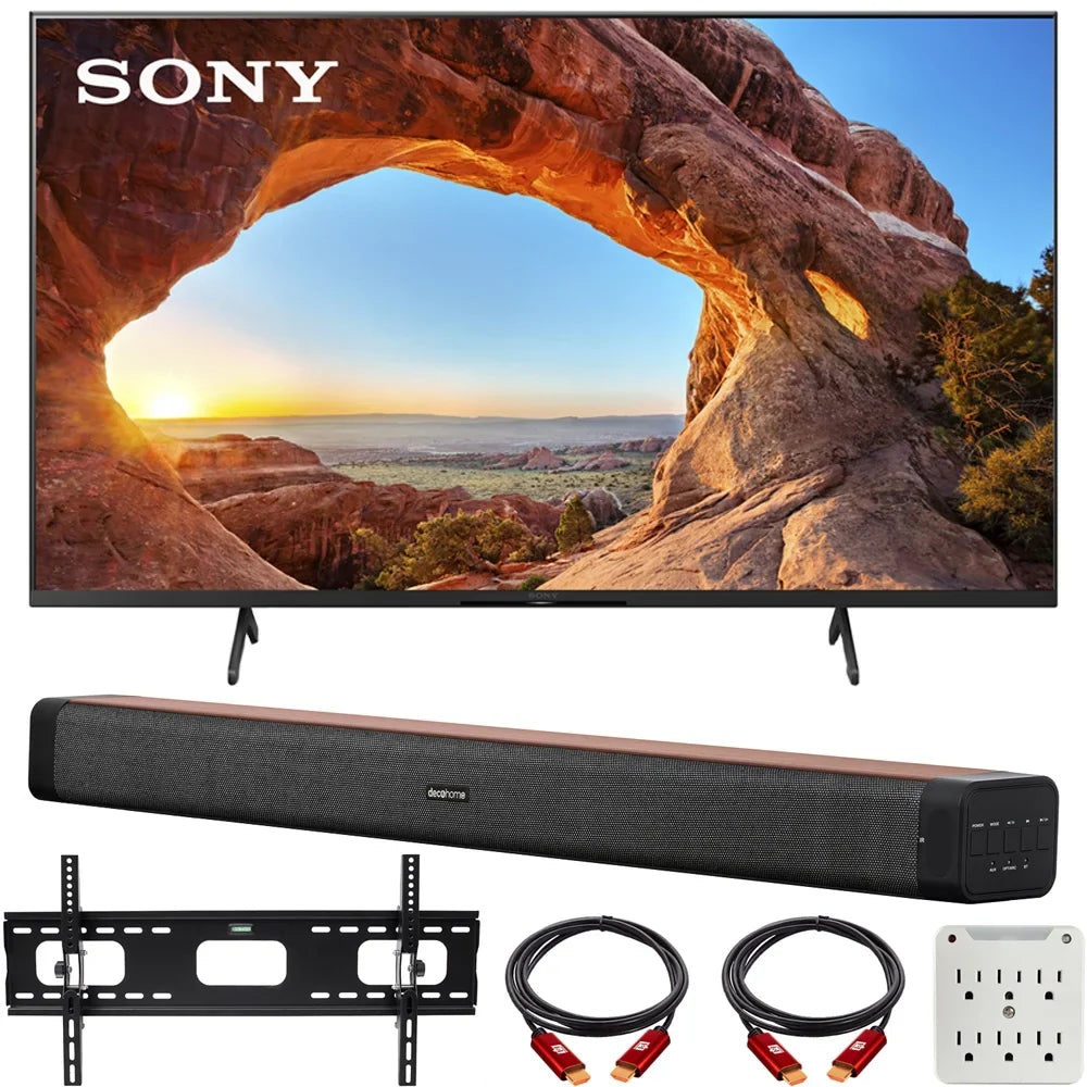 Sony  43 inch  4K Ultra   Smart  2021 Model Bundle with Deco Home 60W 2.0 Channel Soundbar, 37"-70"  Wall Mount Bracket Bundle and 6-Outlet Surge Adapter