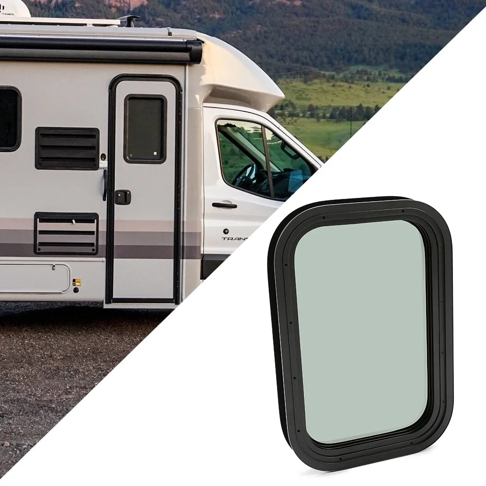Kojem  Window Black Universal for Camper Vertical Trailer Rip-Up Cargo Powder Coated Glass Steel