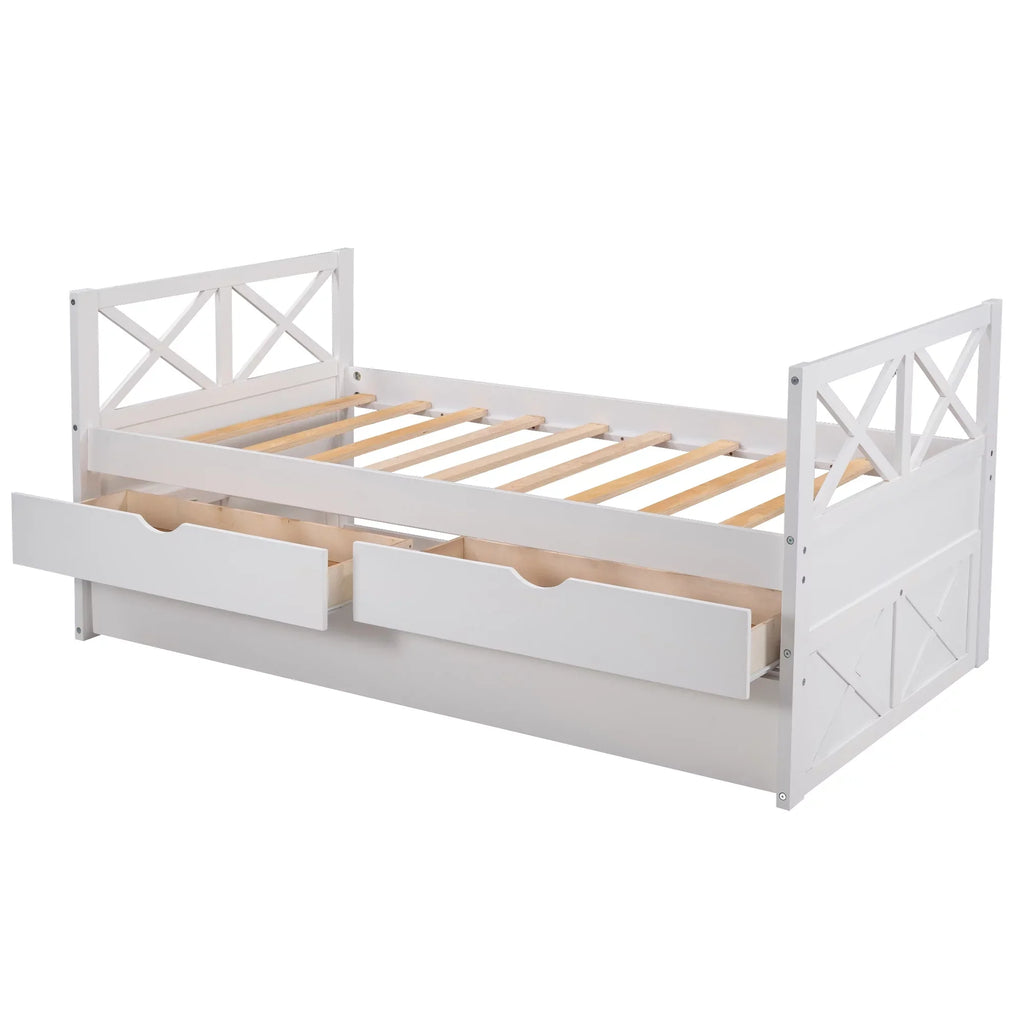 Merax Solid Wood Captain Bed with Trundle and Drawers, Twin, Multiple Colors
