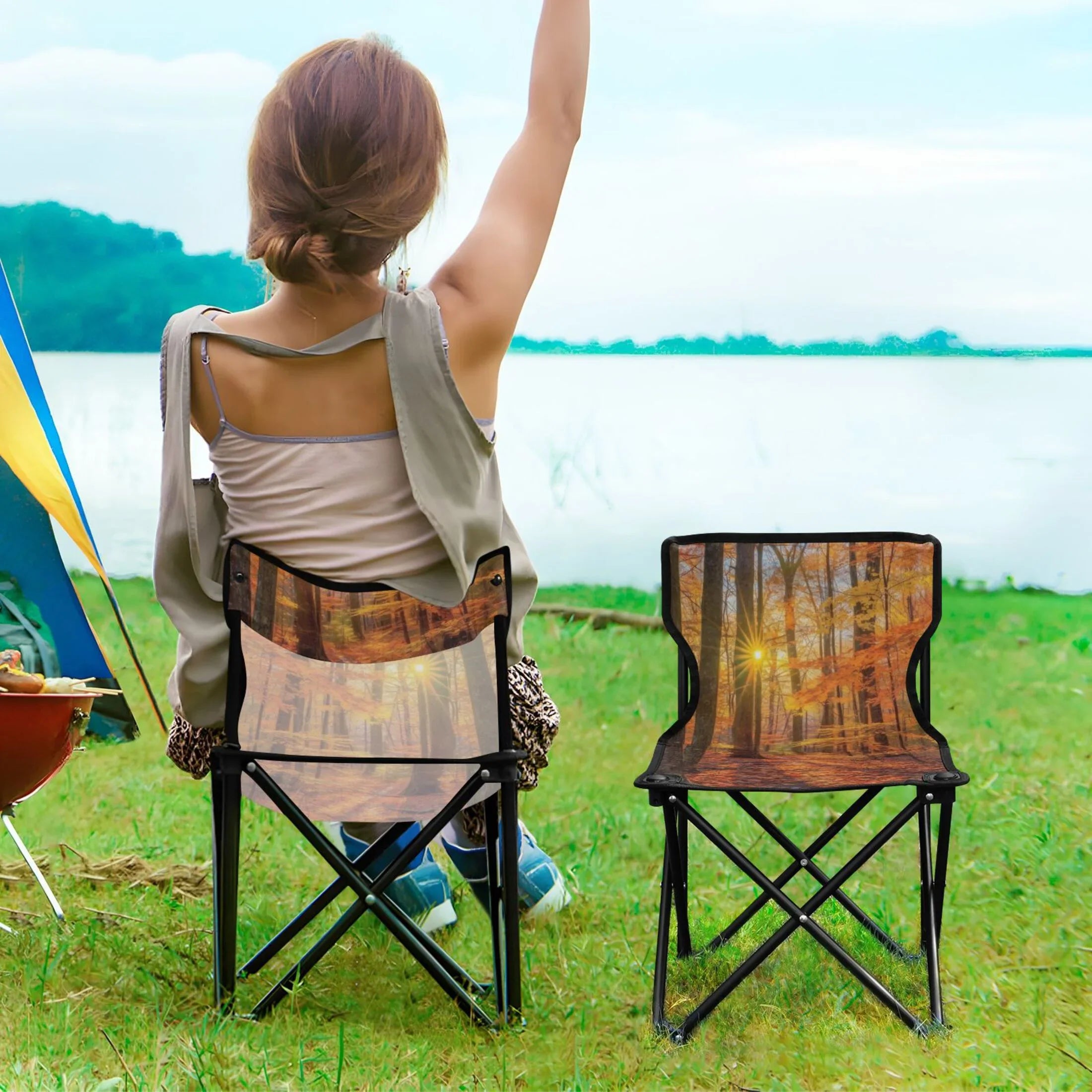 Autumn Leaves Forest Portable Camping Chair Outdoor Folding Beach Chair Fishing Chair Lawn Chair with Carry Bag Support to 220LBS