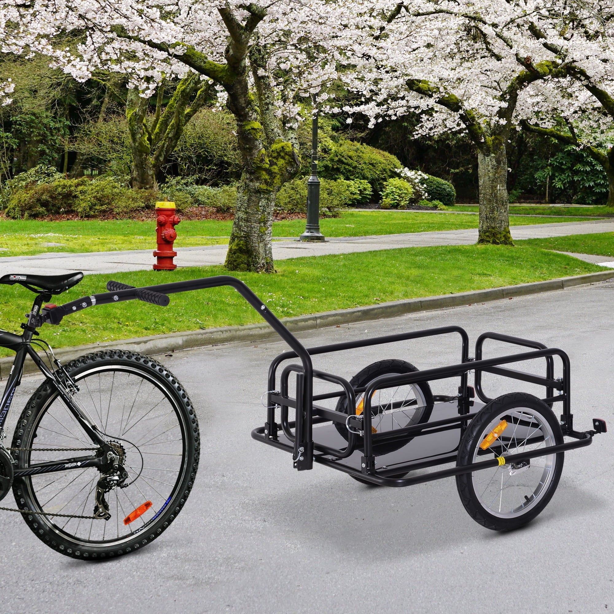 Aosom Folding Bike Cargo Trailer Cart with Seat Post Hitch- Black up to 88 Lbs.
