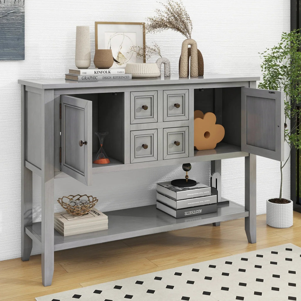 Vintage Ample Storage Cambridge Series Espresso Console Table with Four Small Drawers and Bottom Shelf for Living Rooms  Entrances  and Kitchens -  (  )