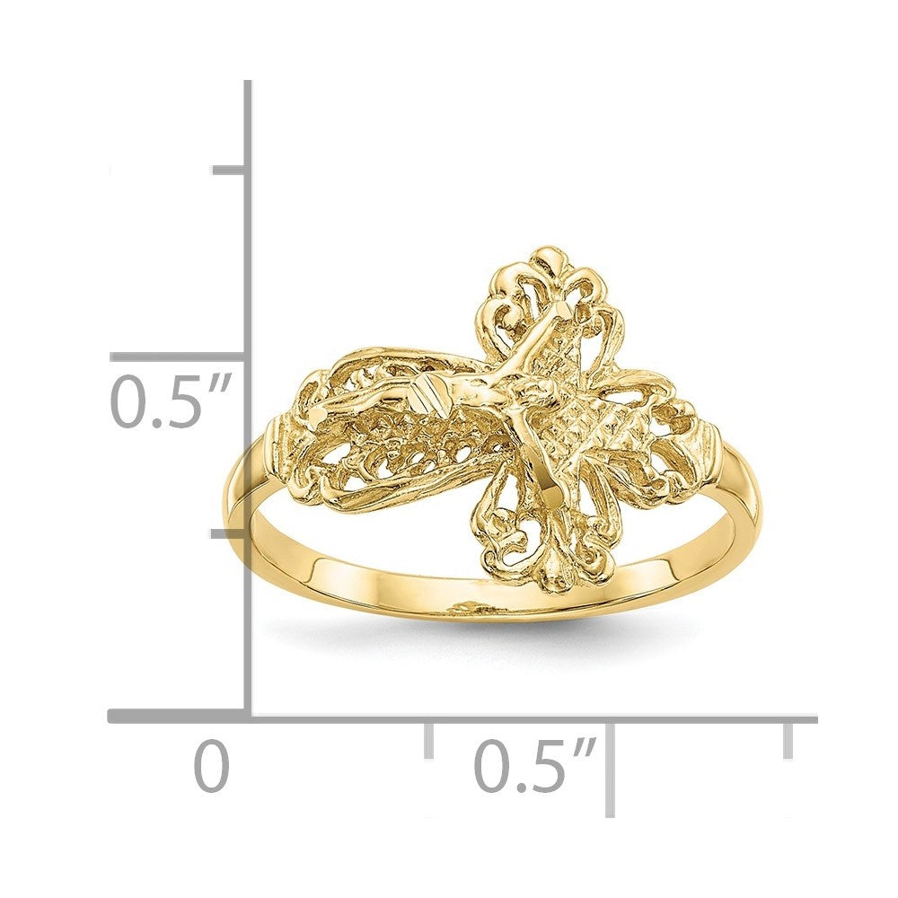 Auriga Fine Jewelry 10K Yellow Gold Diamond-cut Crucifix Cross Ring for Women Size 6