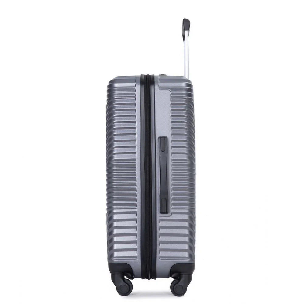 3 Piece Luggage Sets + Lightweight Suitcase with Two Hooks, Spinner Wheels, (20/24/28) Gray