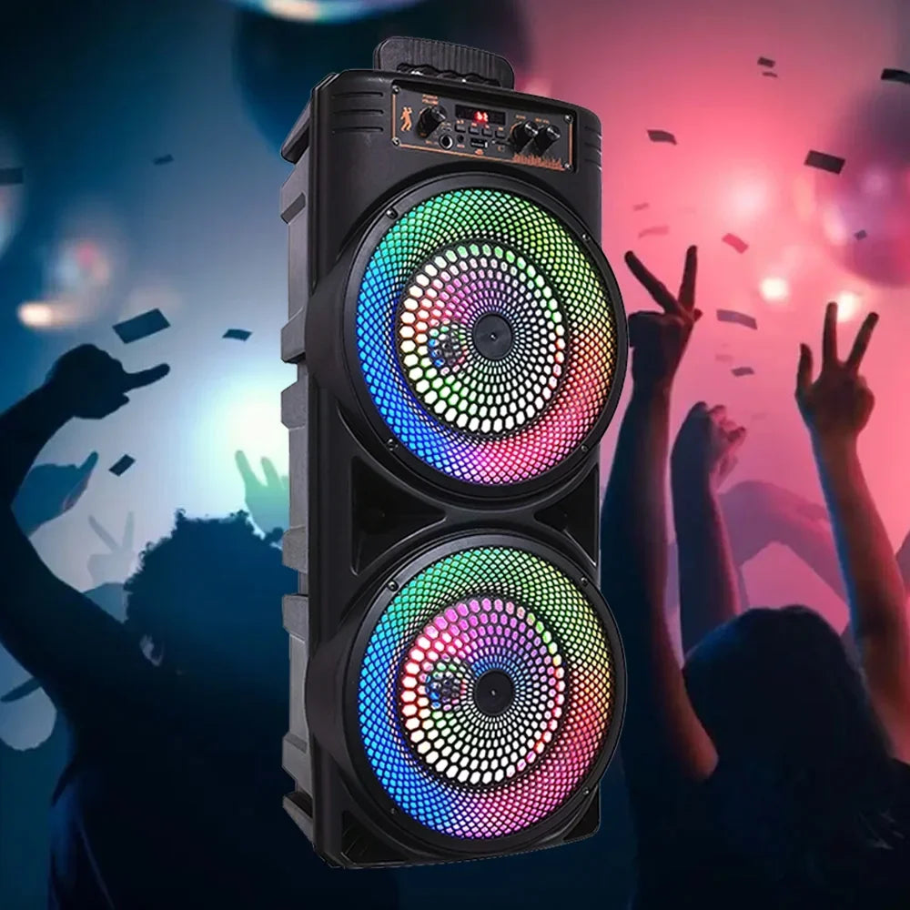 Dual 8-inch Portable Party Bluetooth Speaker 6000W Subwoofer Heavy Bass Loud Sound System Party Speaker & Mic -///