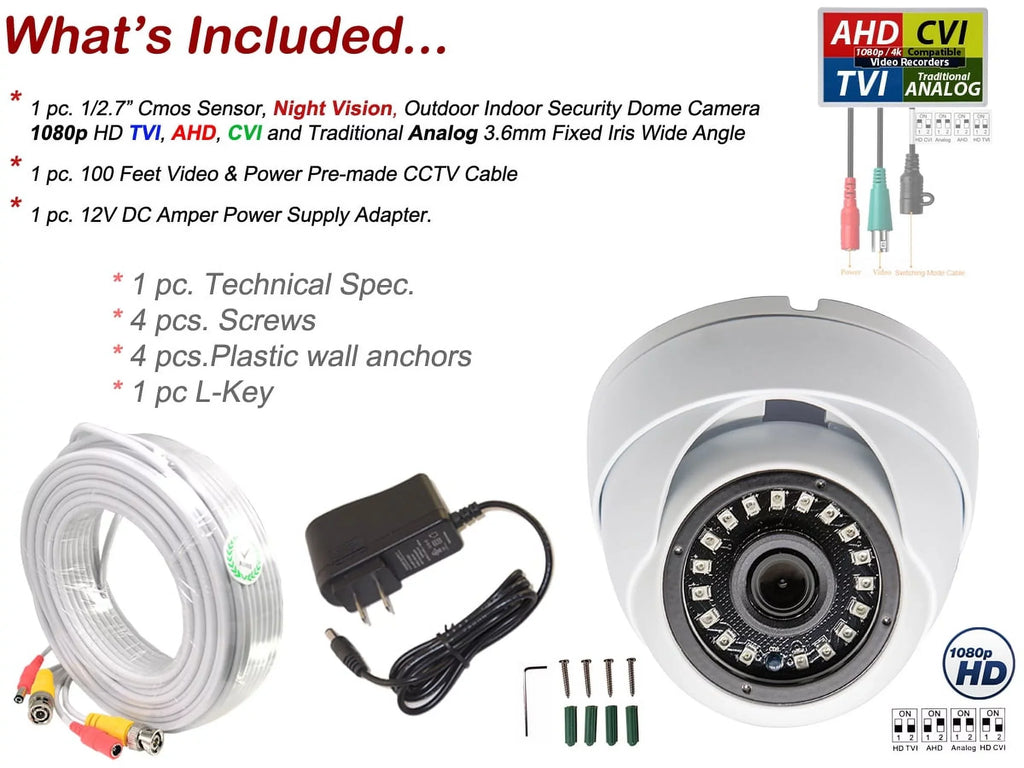 Evertech 1080p   Security Surveillance Camera with 100 feet Video & Power Cable and Power Adapter