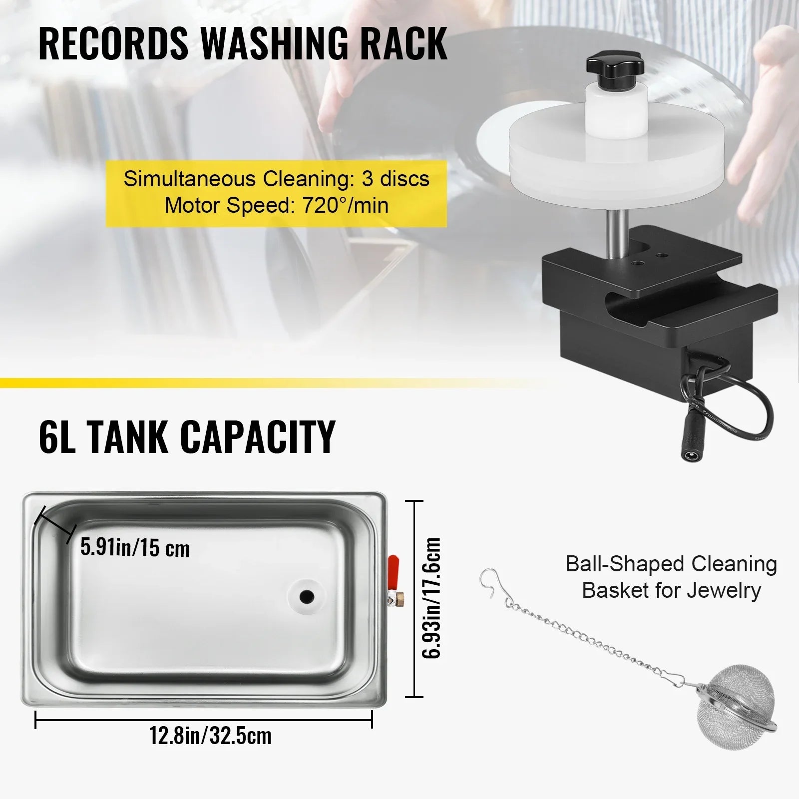 Ultrasonic Vinyl Record Cleaner Vinyl Ultrasonic Cleaning Machine 6L Knob
