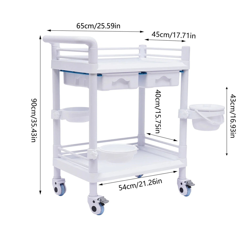 2 Tier Rolling Beauty Spa Trolley Cart, Mobile Utility Cart Trolley Spacious Spa Beauty Salon Rolling Trolley with 360°Rotate Wheels for Hospital Dental Clinic Beauty Salon