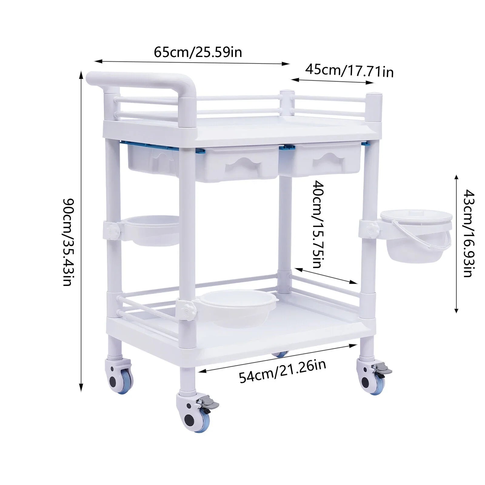 2 Tier Rolling Beauty Spa Trolley Cart, Mobile Utility Cart Trolley Spacious Spa Beauty Salon Rolling Trolley with 360°Rotate Wheels for Hospital Dental Clinic Beauty Salon