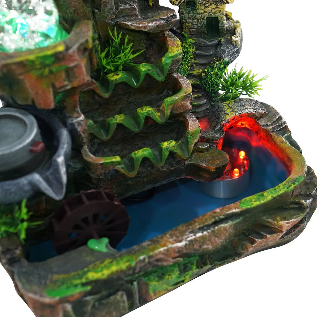 ZhdnBhnos Indoor Tabletop Fountain With Atomizer & Led Light Rockery Waterfall Home Office Fengshui Decoration