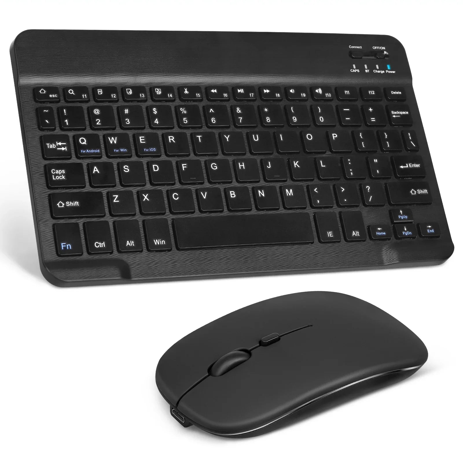 Rechargeable Bluetooth Keyboard and Mouse Combo Ultra Slim Full-Size Keyboard and Ergonomic Mouse for Xiaomi Mi Mix 2S and All Bluetooth Enabled Mac/Tablet/iPad//Laptop - Onyx Black