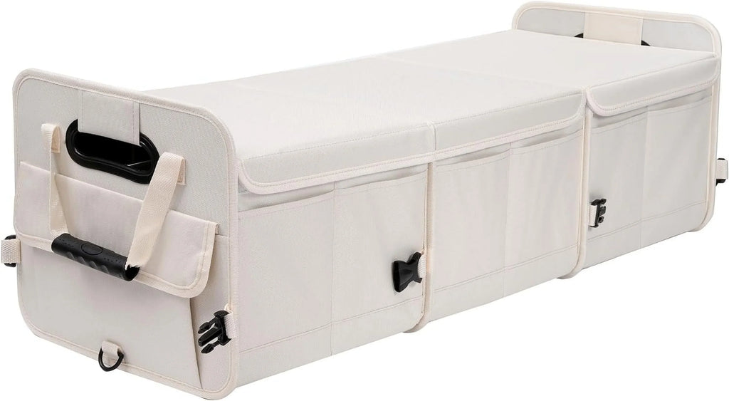 Glamor  Car Trunk Organizer with Lid Car Storage Organizer Collapsible Multi Compartment Adjustable Straps Car Organizer for , Truck, Sedan(Beige)