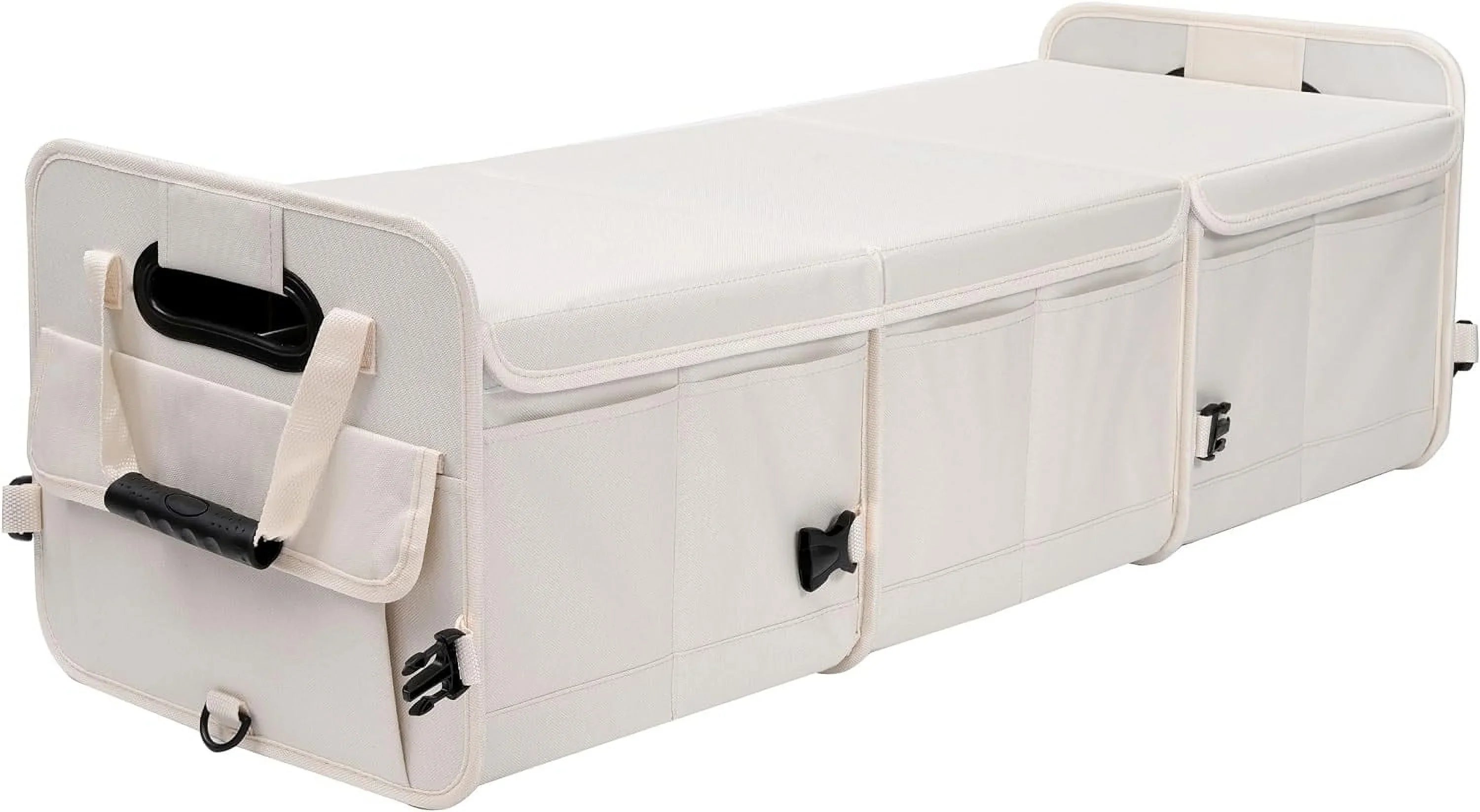 Glamor  Car Trunk Organizer with Lid Car Storage Organizer Collapsible Multi Compartment Adjustable Straps Car Organizer for , Truck, Sedan(Beige)