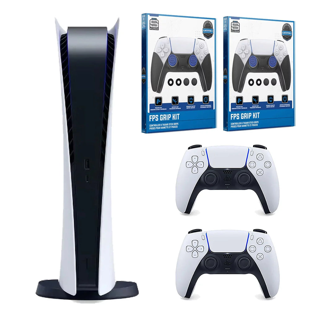Sony Playstation 5 Digital Edition Console with Extra White Controller and 2x Surge  Grip Kit Bundle