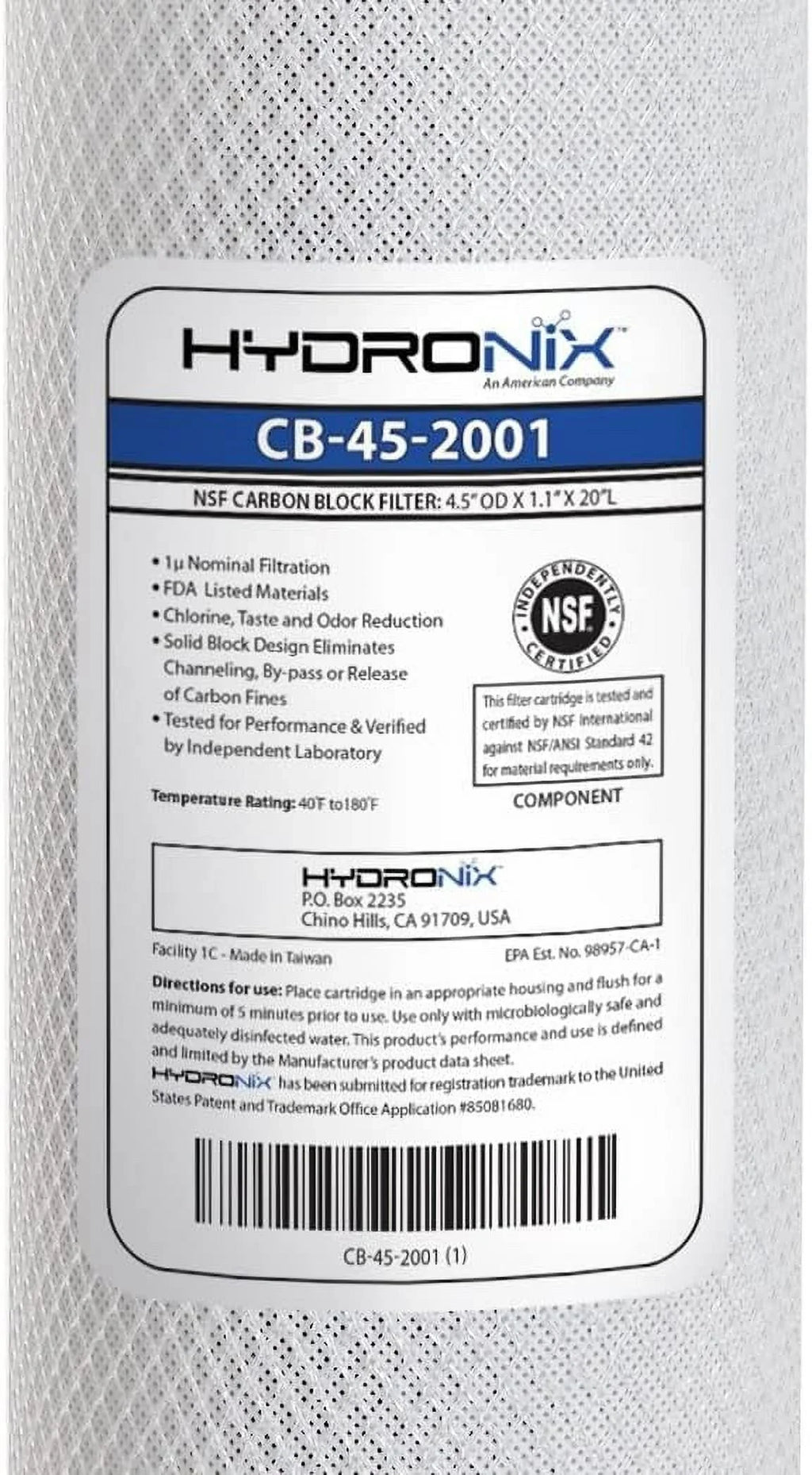 Hydronix -45-2001 Replacement Carbon Water Filter  20-inch x 4.5-inch 1 Micron