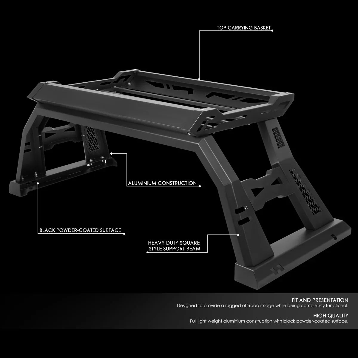Motoring -006 For 2005 to 2020 Toyota Tacoma Square Style Offroad Truck Bed Roll Bar+Cargo Box