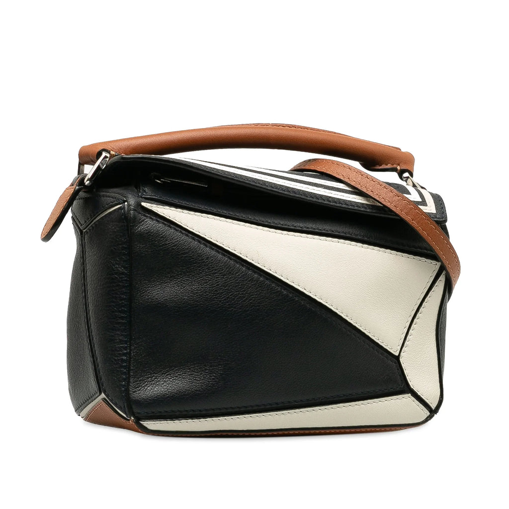 Pre-Owned Authenticated  Mini Sailor Puzzle Calf Leather Black Satchel Unisex (Good)