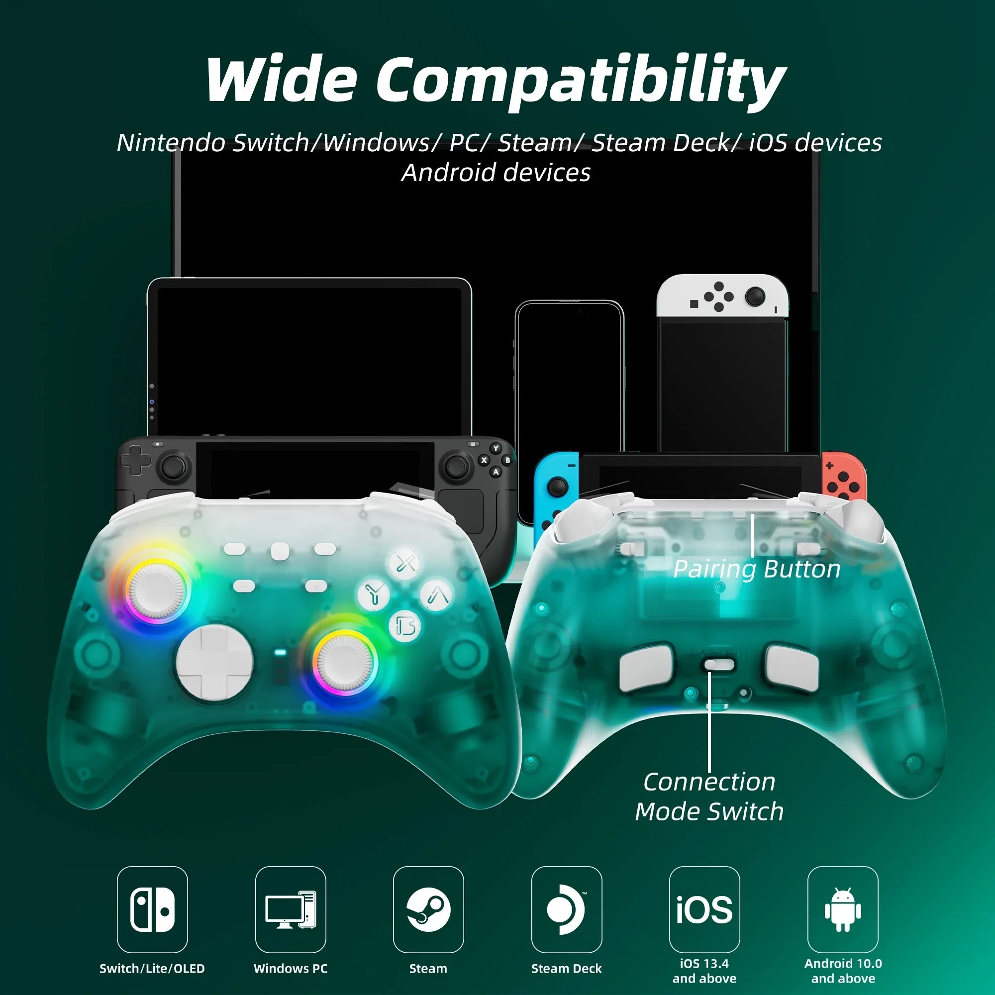 Super Mario Party Game Disc and Upgraded Switch Pro Controller for Nintendo Switch///Android/Steam with Hall Effect Joysticks & Triggers Green