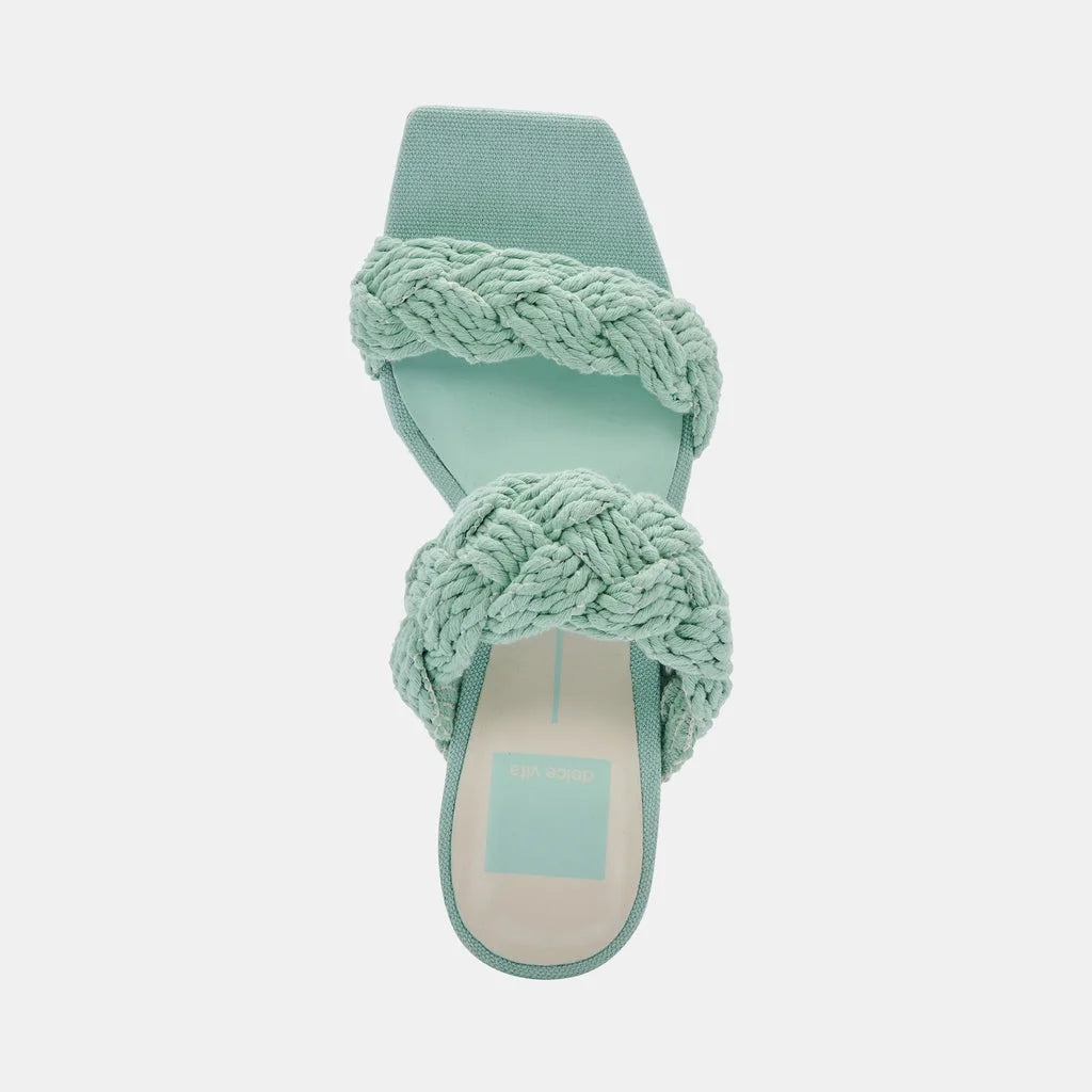 Dolce Vita Play Mint Rope Slip On Squared Open Toe Block Heeled Dress Sandals (Mint Rope, 11)